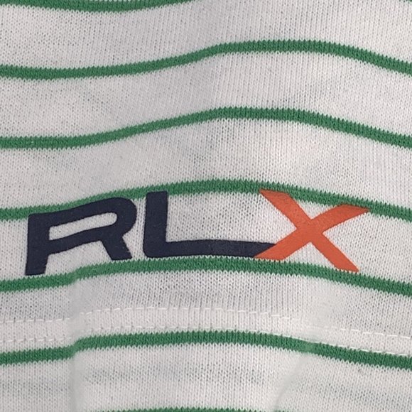 Mens RLX Ralph Lauren Golf Short Sleeve Polo Shirt White Green Stripes L - Picture 3 of 6